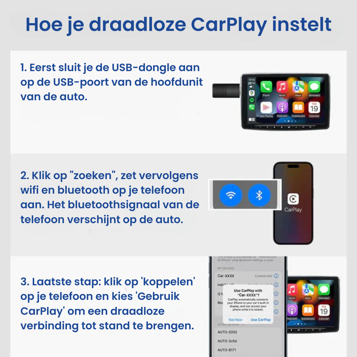 Mini Draadloze CarPlay/Android Auto Adapter