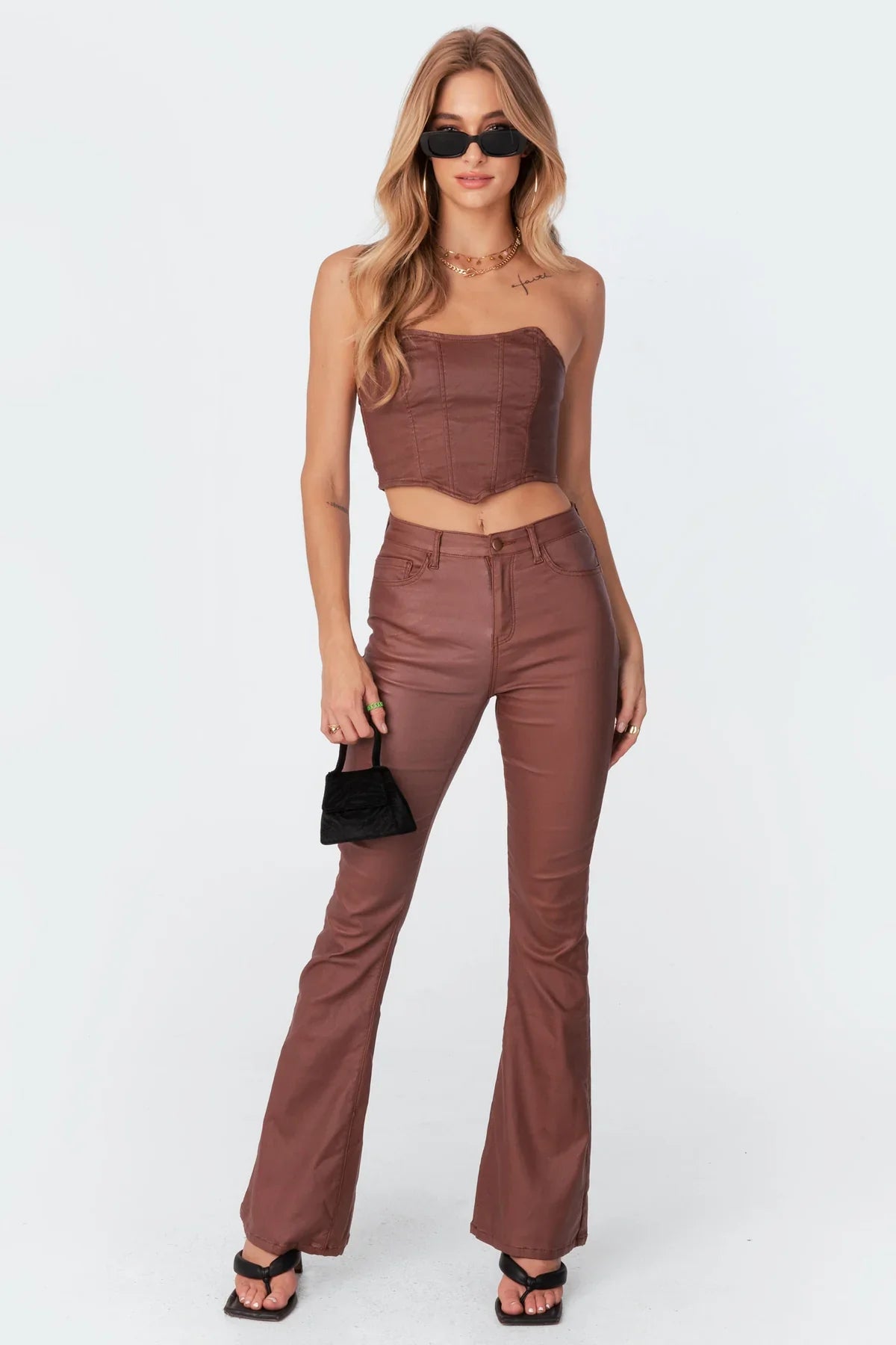 Mila Leren Flare Broek - 1+1 Gratis