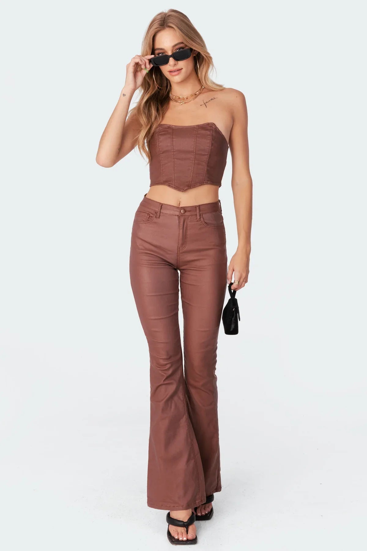 Mila Leren Flare Broek - 1+1 Gratis