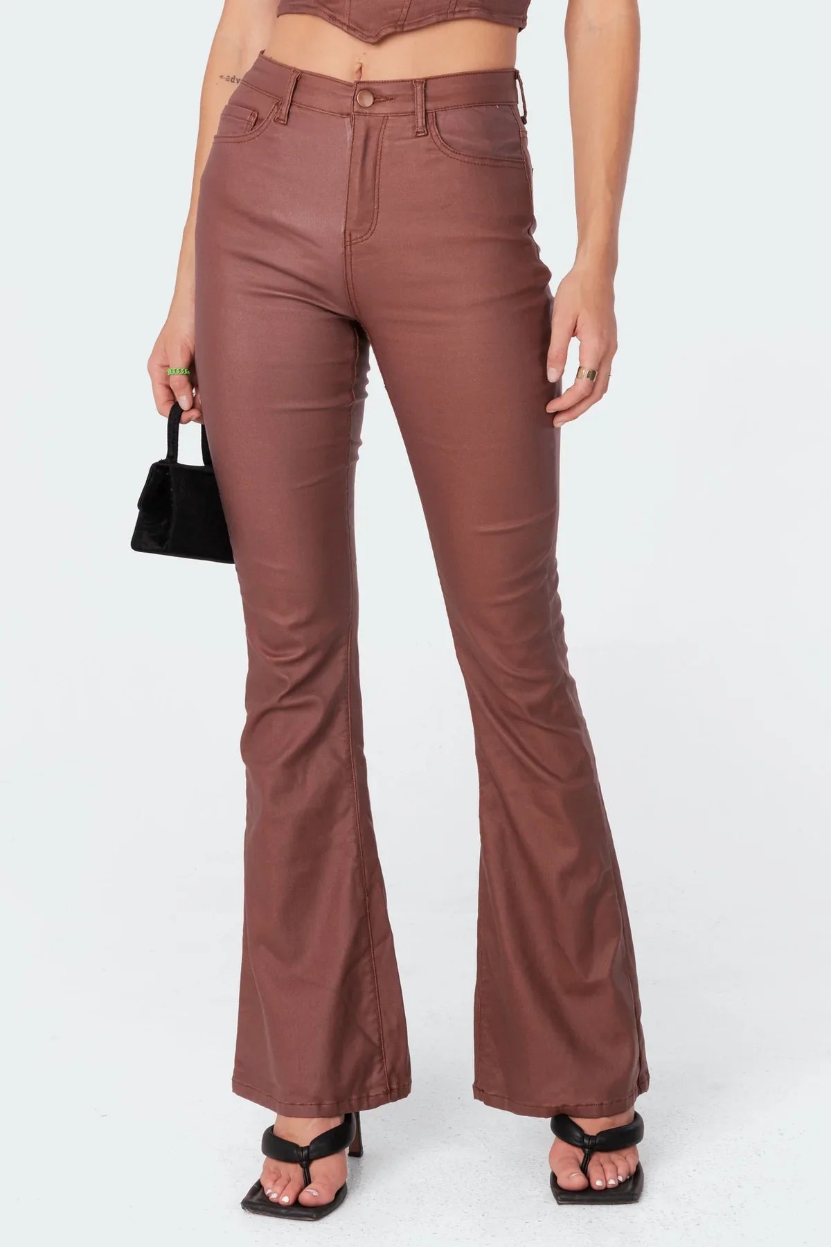 Mila Leren Flare Broek - 1+1 Gratis